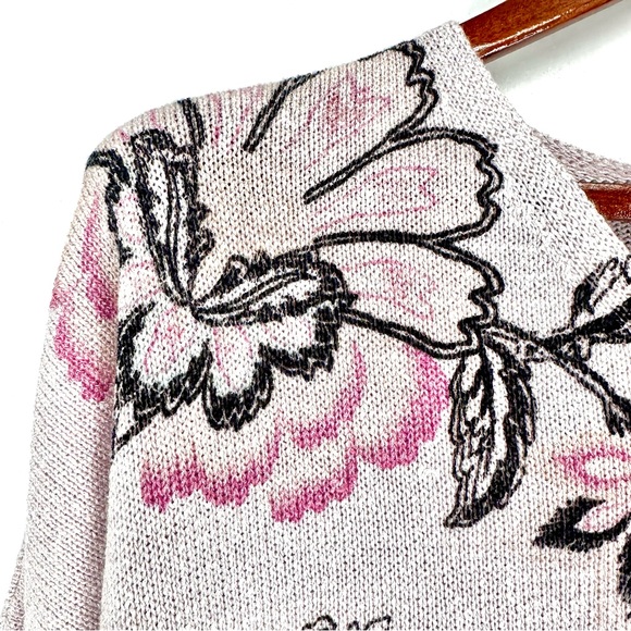 Chico's Blush Pink Paisley Sweater Sz 3 (XL) 3/4 Roll Tab Sleeve Romantic Cotton - Picture 4 of 12